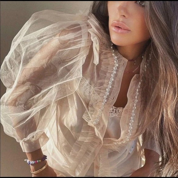 Simone Rocha Puff-sleeved Tulle Blouse - Picture 2 of 5